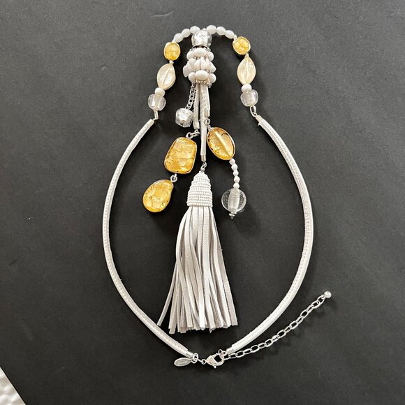 Chico's Abigail Tassel Necklace Mixed Beads Leather Cord Adjustable Chain Lariat - Picture 5 of 14